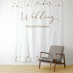 Simple Gold Confetti Hochzeitsskript-Individuelle  Wandteppich