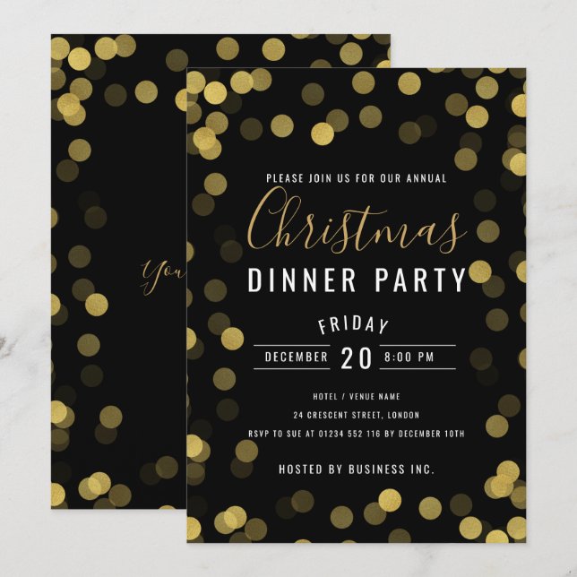 Simple Gold Corporate Weihnachts Dinner Party Einladung (Vorne/Hinten)