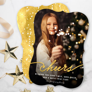 Simple Gold Foil Cheers Calligraphy Script Foto Feiertagskarte