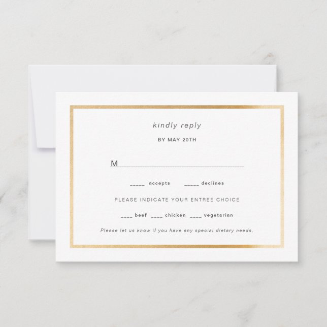 Simple Gold Foil Frame Hochzeit rsvp Karte (Vorderseite)