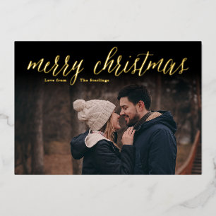 Simple Gold Foil Joyeux Cartes photos de Noël fonc
