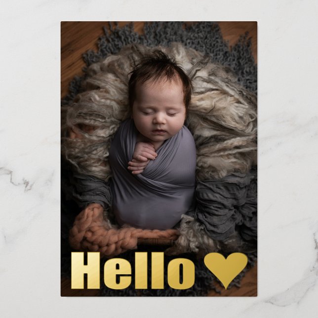 Simple Gold Foto Collage Hello Baby Ankündigung (Vorderseite)