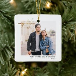 Simple Gold Frohe Weihnachts-Foto White Keramikornament