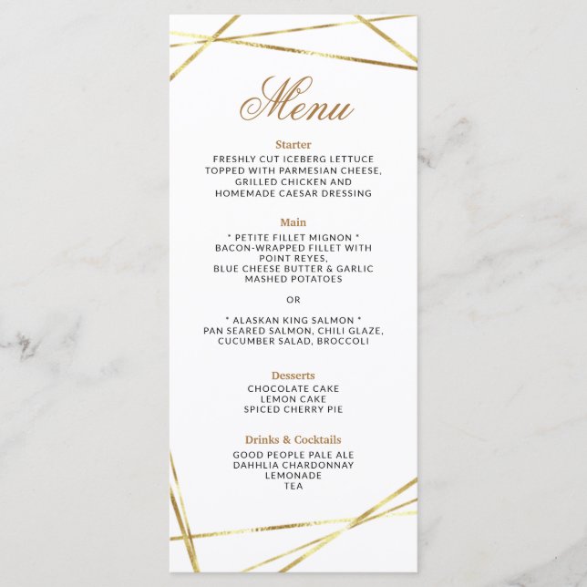 Simple Gold Geometric Wedding Menu Card Menükarte (Vorderseite)
