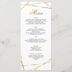 Simple Gold Geometric Wedding Menu Card Menükarte