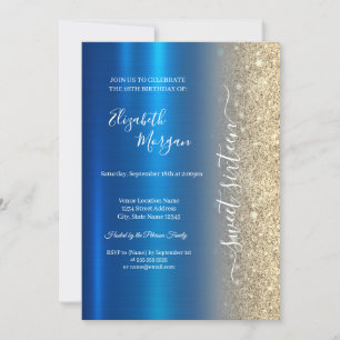 Simple Gold Glitzer Metallic Blue Sweet 16 Einladung