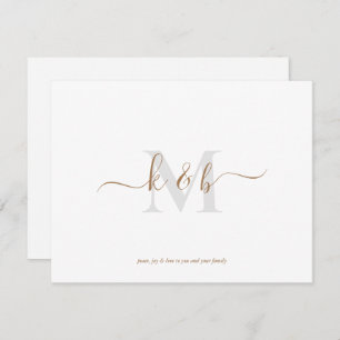Simple Gold & Gray Monogram Scripting Weihnachten Mitteilungskarte