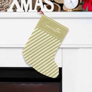 Simple Gold Holiday Stripes Kalligraphie Kleiner Weihnachtsstrumpf