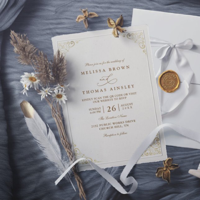 Simple Gold Minimalis Elegant Chic QR Code Wedding Einladung (Von Creator hochgeladen)