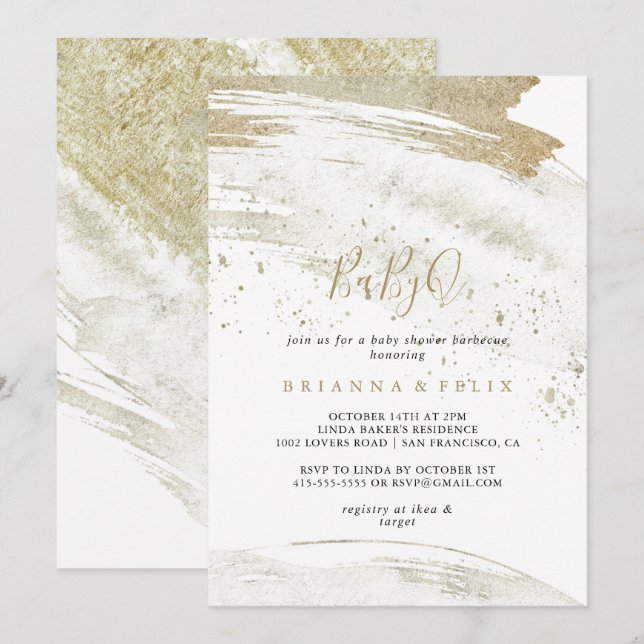 Simple Gold Minimalistisch BabyQ Baby Duschgrill Einladung (Vorne/Hinten)