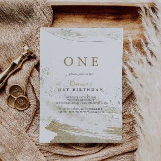 Simple Gold Minimalistisch First Geburtstagsparty Einladung