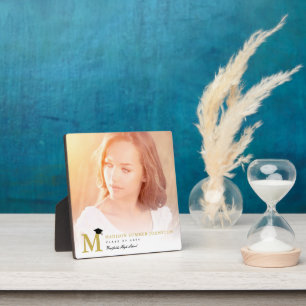 Simple Gold Monogram Modern Foto Abschluss Easel Fotoplatte