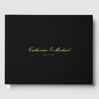 Simple Gold Script Black Wedding Guest Book Gästebuch