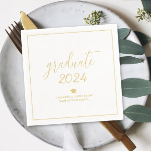 Simple Gold Script Graduate 2024 Graduation Party Serviette