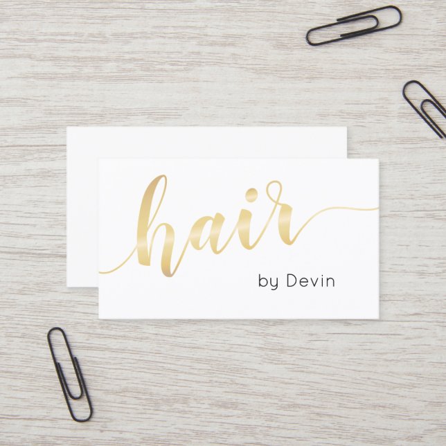 Simple Gold Script Typografy Hair Stylist Salon Visitenkarte (Vorderseite/Rückseite Beispiel)