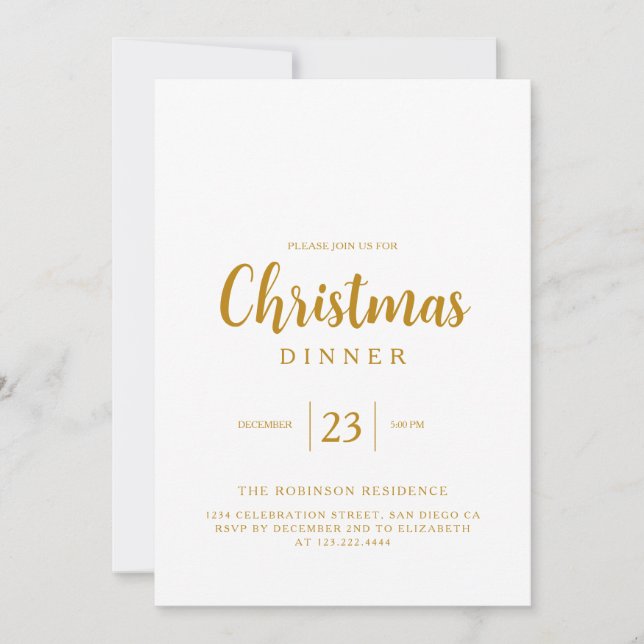 Simple Gold Script Weihnachts-Abendessen Einladung (Vorderseite)