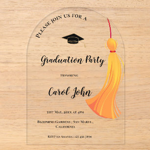 Simple Gold Tassel Class of 2025 Graduation Party Acryleinladungen