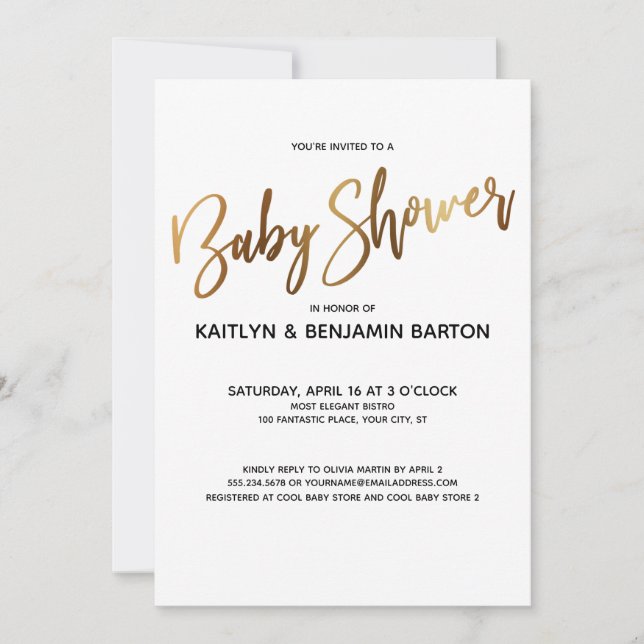 Simple Gold Typografy Baby Shower Einladung (Vorderseite)