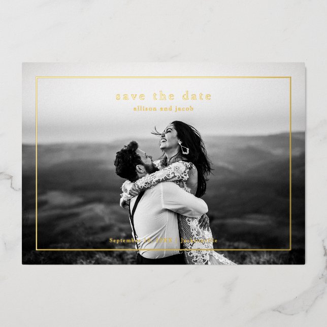Simple Gold Wedding Foto Save the Date Folieneinladung (Vorderseite)