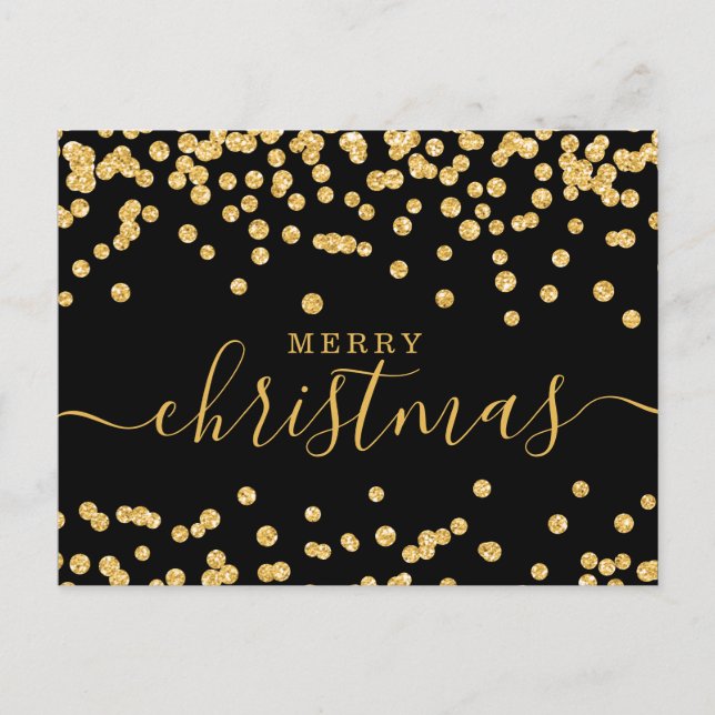 Simple GOLD Weihnachtsfeiertage Glitzer Black Feiertagspostkarte (Vorderseite)