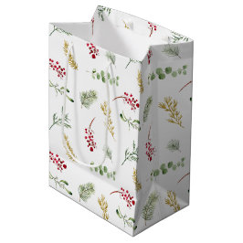 Simple Gold Winter Greenery Wasserfarbe Weihnachte Mittlere Geschenktüte