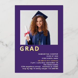 Simple Grad 2022 Foto Abschluss Lila Gold Real Folieneinladung