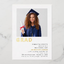 Simple Grad 2022 Foto Abschluss White Gold Real Folieneinladung