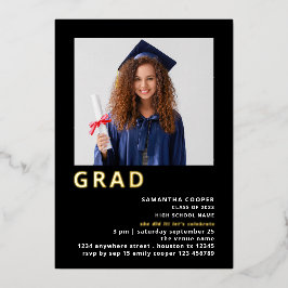Simple Grad 2025 Foto Abschluss Black Gold Real Folieneinladung