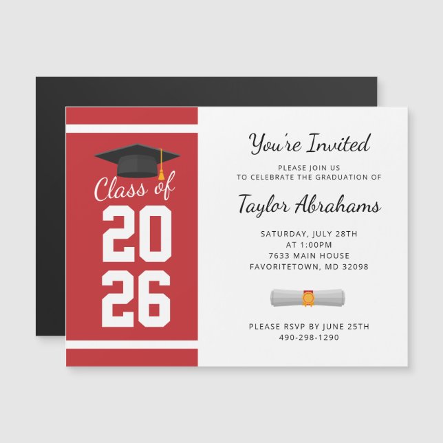Simple Grad Red White Graduation 2025 Invitation (Devant / Derrière)
