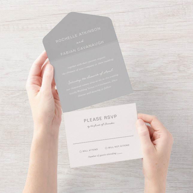 Simple Gray Elegant Wedding All In One Einladung (Abreißen)