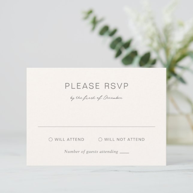 Simple Gray Elegant Wedding RSVP Karte (Stehend Vorderseite)