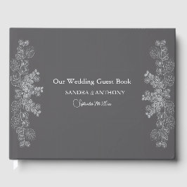 Simple Gray Line Art Eucalyptus Wedding Gästebuch