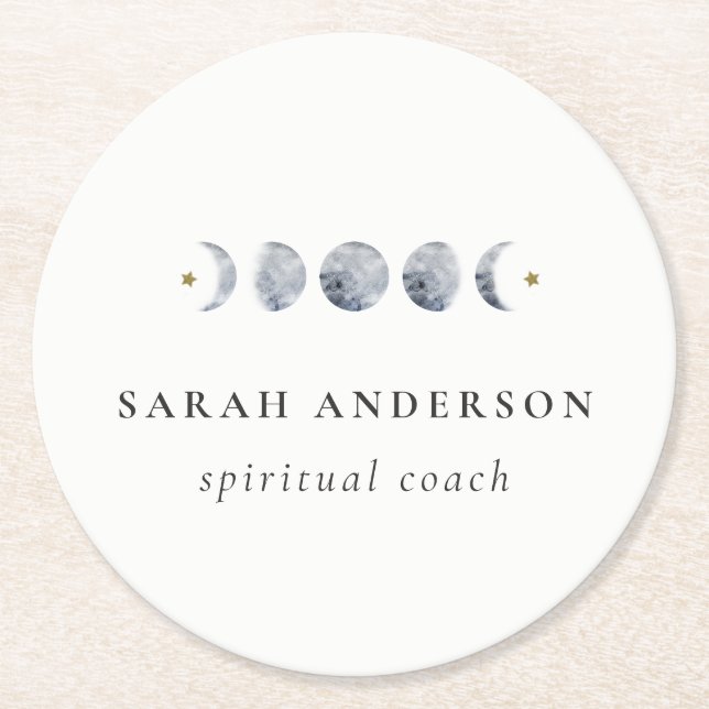 Simple Gray Lunar Celestial Moon Phase Wasserfarbe Runder Pappuntersetzer (Vorderseite)