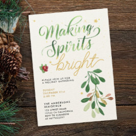 Simple Green Christmas Mistletoe Watercolor Script Einladung