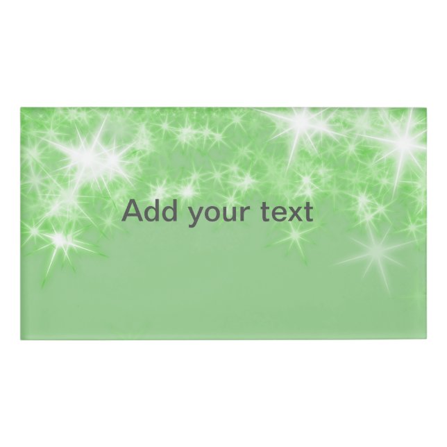 Simple green glitter sparkle stars add your text   namenschild (Vorderseite)