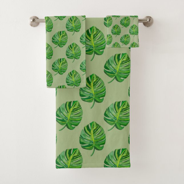 Simple Green Monstera Leaf Pattern on Sage Green (En situation)