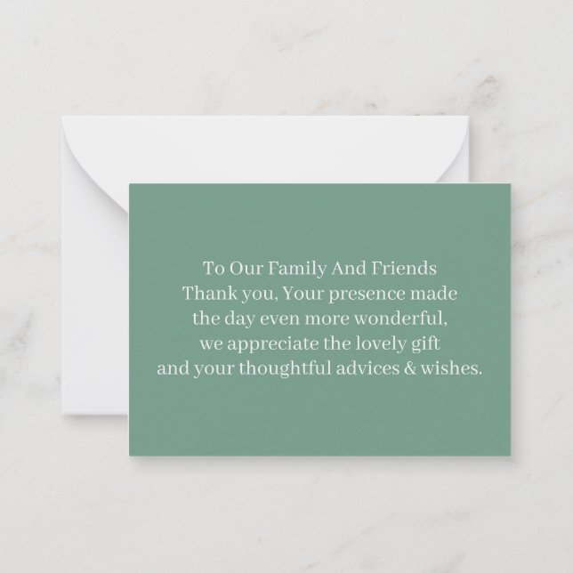 Simple Green Personalisiert Wedding Danke Mitteilungskarte (Rückseite)