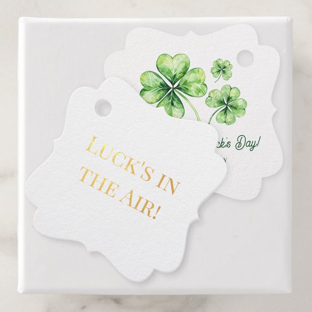 Simple Green Vierblättriges Kleeblatt Luck St Patr Geschenkanhänger (Simple Green Four Leaf Clover Luck St. Patricks Foil Favor Tags)