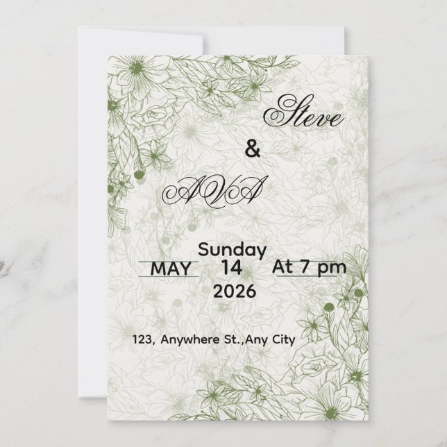 Simple Green Wedding Invitation Einladung (Vorderseite)