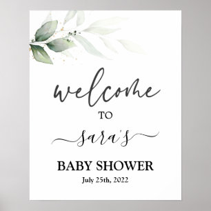 Simple Greenery Baby Dusche Begrüßungszeichen Poster
