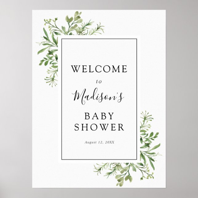 Simple Greenery Baby Dusche Willkommen Poster (Vorne)