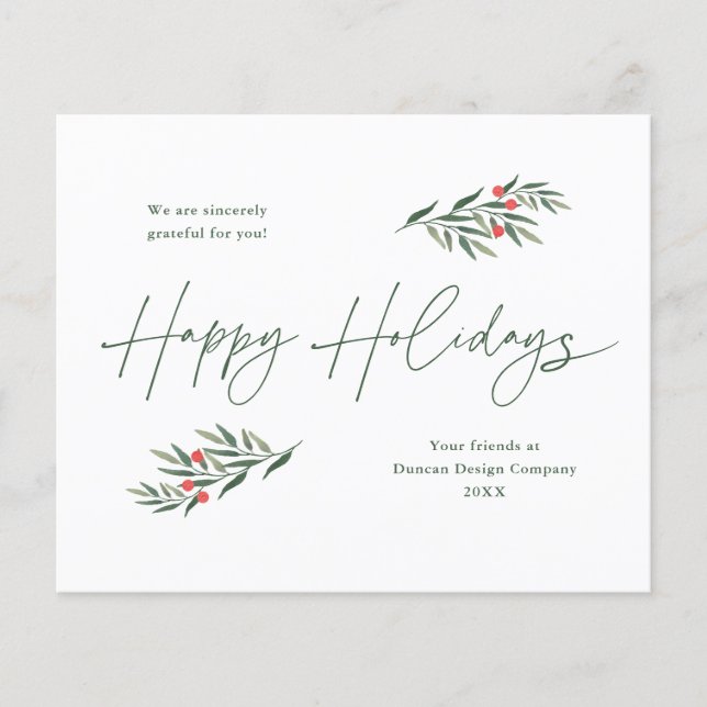 Simple Greenery Blätter Business Holiday Card (Vorderseite)