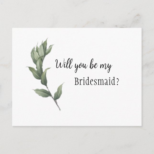 Simple Greenery Bridesmaid Vorschlag Postcard Postkarte (Vorderseite)