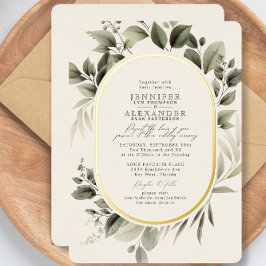 Simple Greenery Eucalyptus Ivory Wedding Gold Folieneinladung