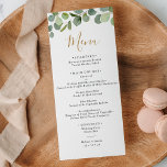 Simple Greenery Eucalyptus Menükarte<br><div class="desc">Dieses Menü wurde speziell für die Abstimmung mit unserer Hochzeitskollektion im gemischten Grünen konzipiert und bietet eine Aquarellpflanze mit Gold und Grau sowie einen goldenen Rahmen auf der Rückseite. Um erweiterte Änderungen vorzunehmen,  klicken Sie unter Anpassen dieser Vorlage auf "Klicken Sie,  um weitere Anpassungen vorzunehmen".</div>