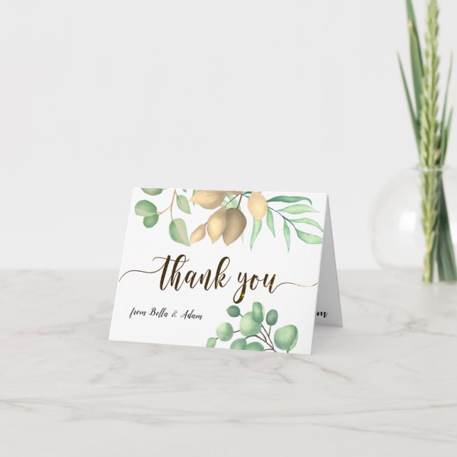 Simple Greenery Floral Eucalyptus Wedding Vielen D Dankeskarte (Vorderseite)