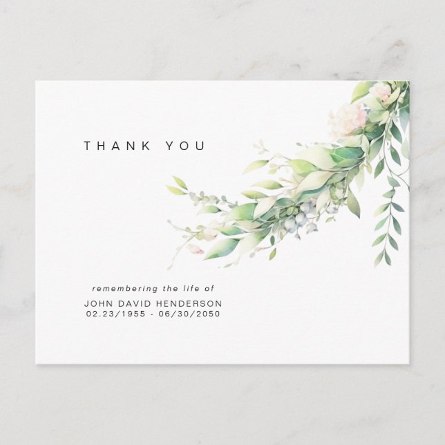 Simple Greenery Funeral Loss of Life Thank You Postkarte (Vorderseite)
