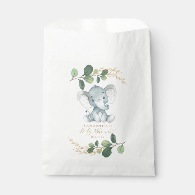 Simple Greenery Jungle Elephant Baby Shower Geschenktütchen (Vorderseite)