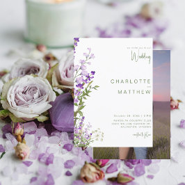 Simple Greenery Lavender Foto Wedding Einladung