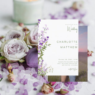 Simple Greenery Lavender Foto Wedding Einladung